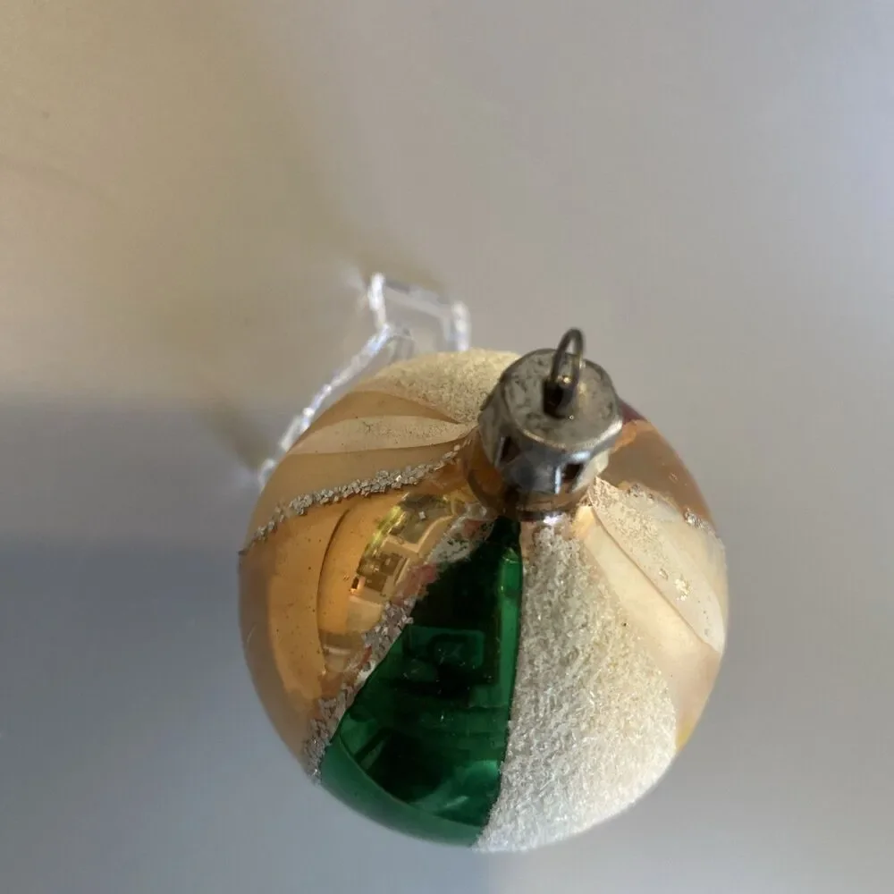 Vintage Hand-Blown Glass Christmas Ornament 6.25” Ball Mica Striped Multicolor